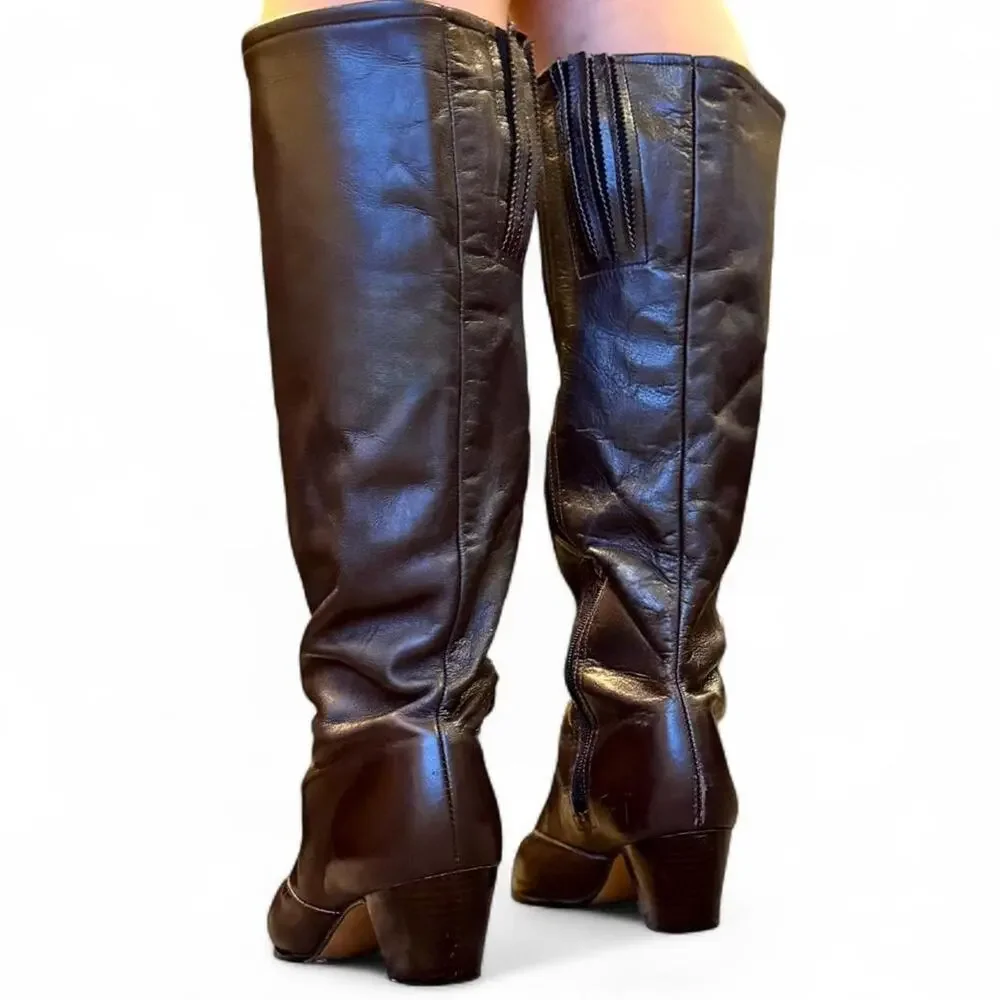 Vintage Air Step Dark Brown Leather Knee High Riding Equestrian Boots Size 7.5